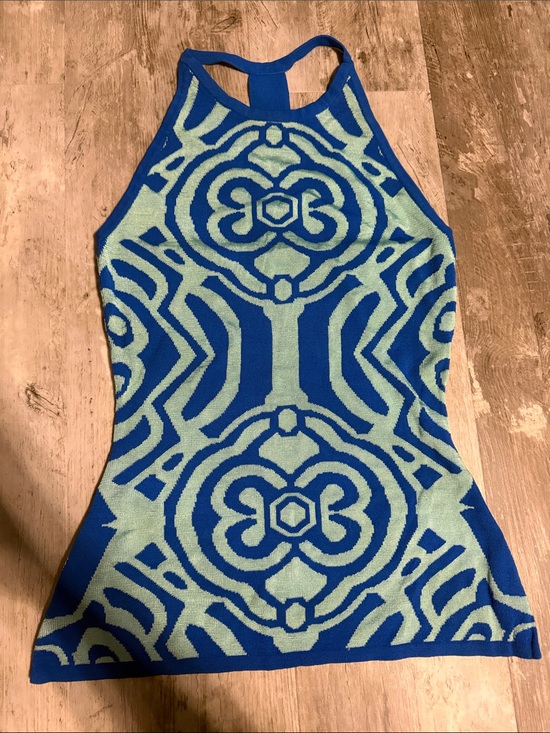 Arden B Tops - Arden B Blue and Mint Patterned Halter Tank Top